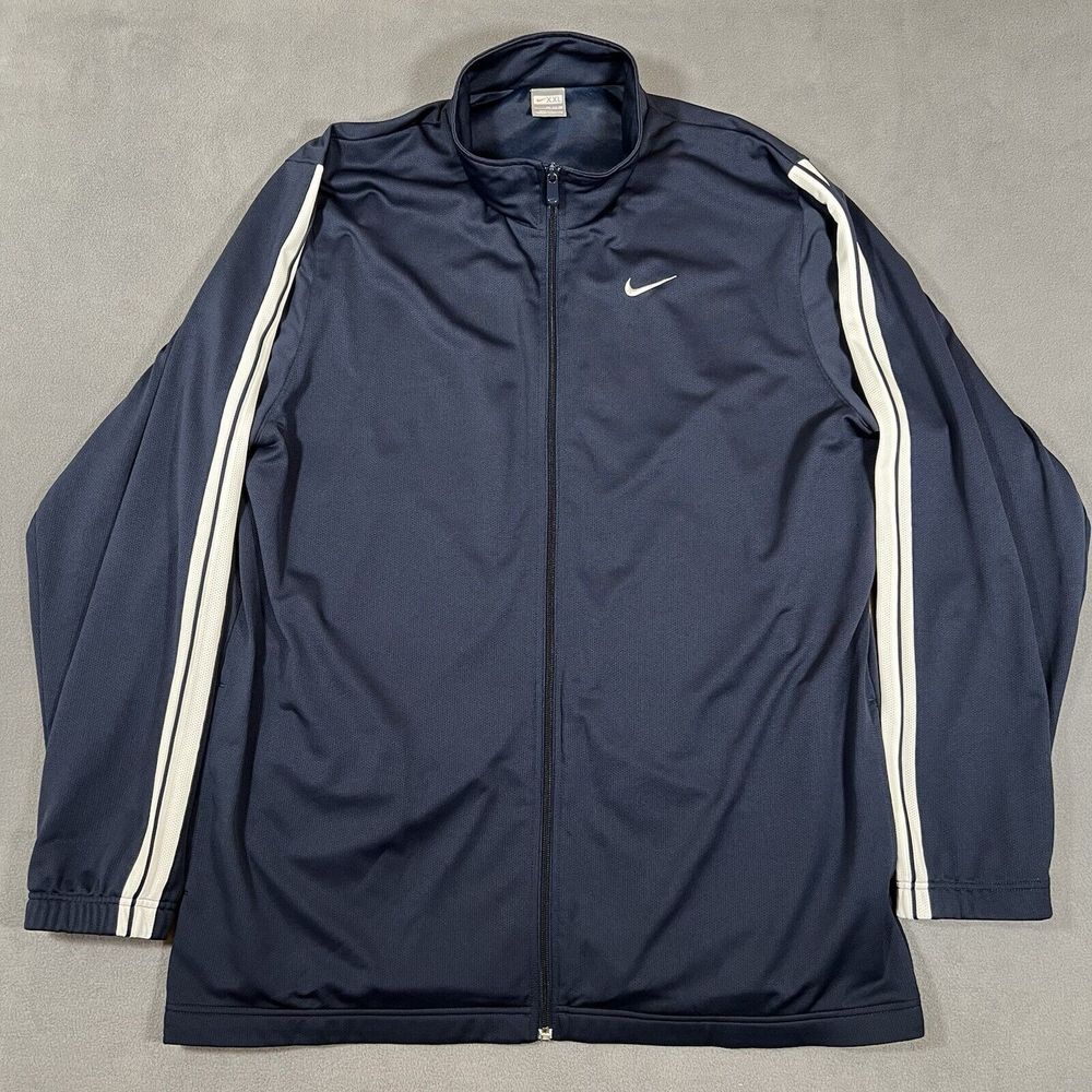 Vintage Nike Full Zip Track Jacket Mens Size 2XL Navy Blue Sweatshirt Gray Tag‎
